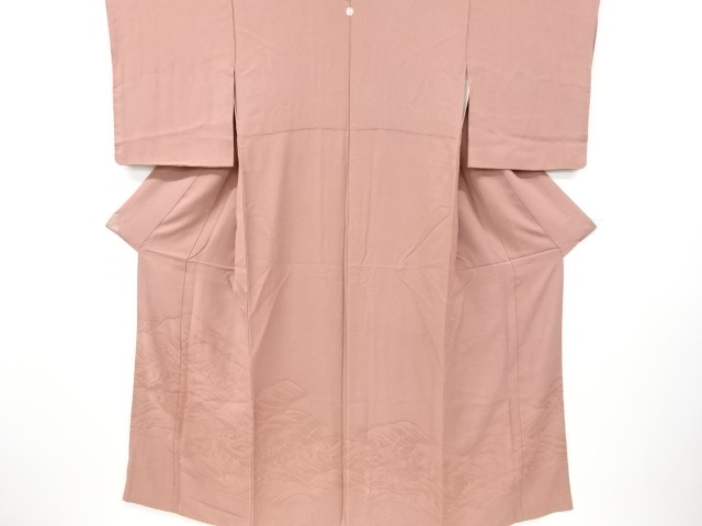 リサイクル　作家物　寿光織　荒波模様織り出し一つ紋付け下げ色無地着物